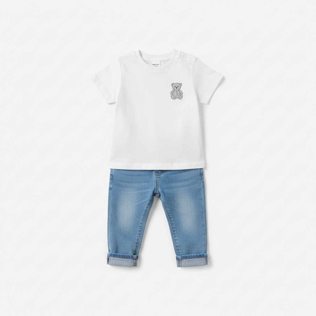 Ensemble garçon 0-12 mois blanc jeans MODA DORA