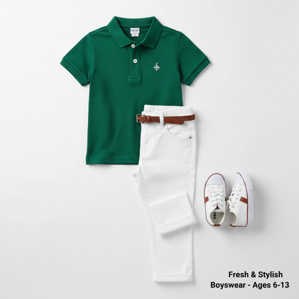 Ensemble garçon 6-13 ans vert blanc MODA DORA